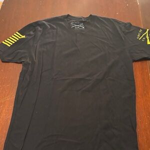 Grunt Style Black Tee with Yellow Sleeve Graphics